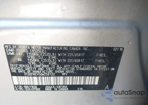 2016 Toyota Rav4 Le from USA, damaged, VIN 2T3ZFREV5GW258132